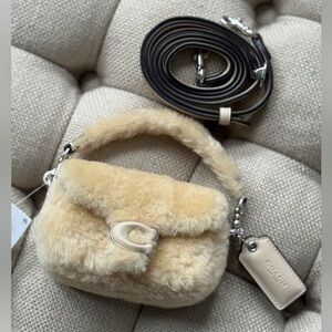 Coach Cream Shearling Tabby 12 | Brand New | Silver Hardware